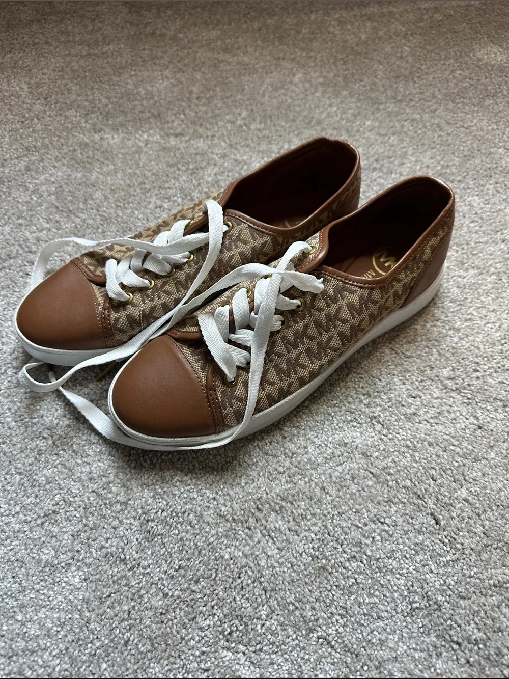 Michael Kors Brown Monogram Canvas & Leather Trim Sneakers Women’s Size 9